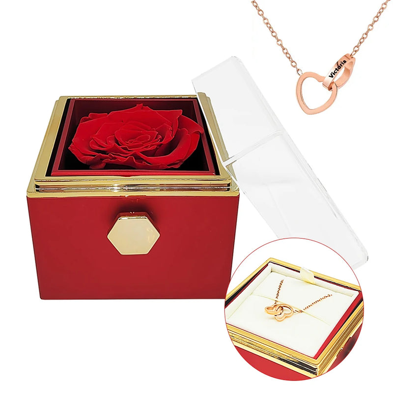 Caixinha Rosa Eterna com Colar Presente Namorados - Etern Love®