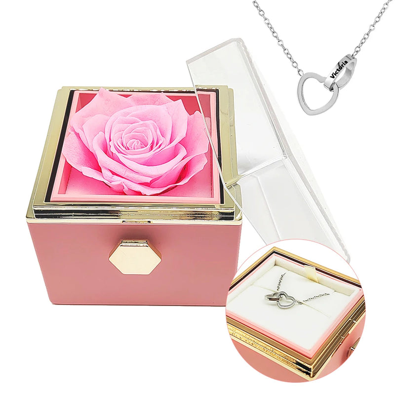 Caixinha Rosa Eterna com Colar Presente Namorados - Etern Love®